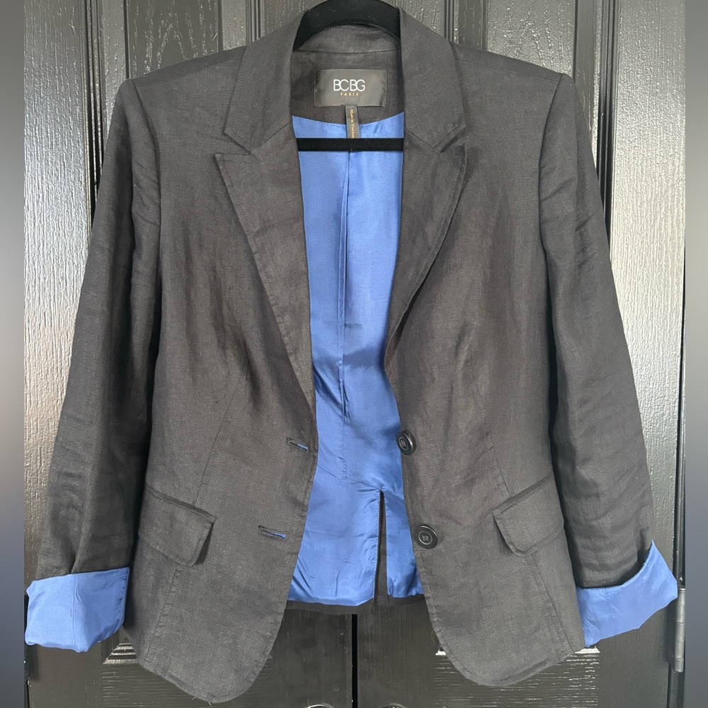 BCBG Black Blazer with Vibrant Blue Interior